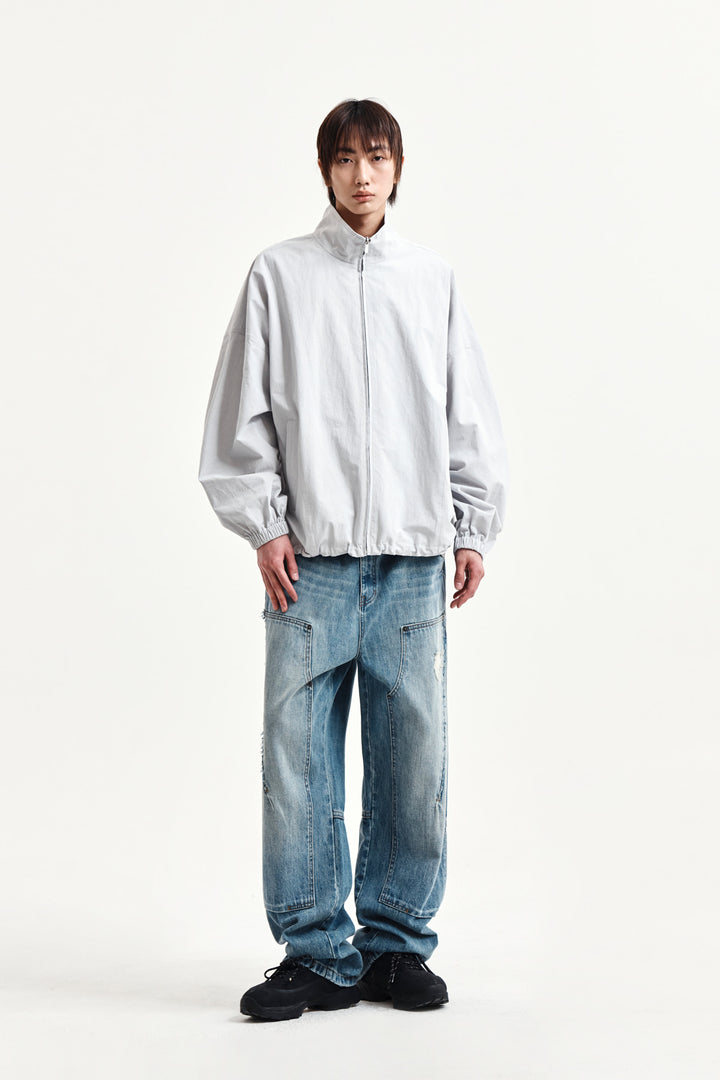 Matin Kim Back Logo High Neck Jumper — Light Grey