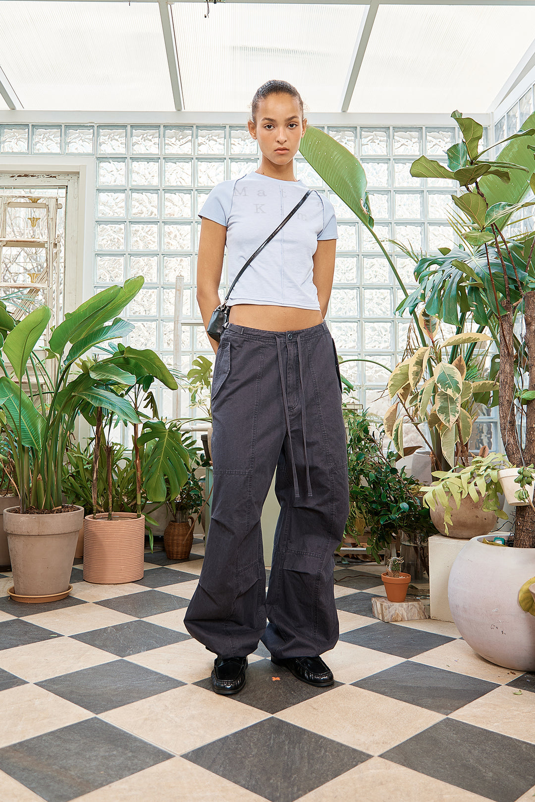 Matin Kim Patch Point Washed Cotton Pants — Charcoal