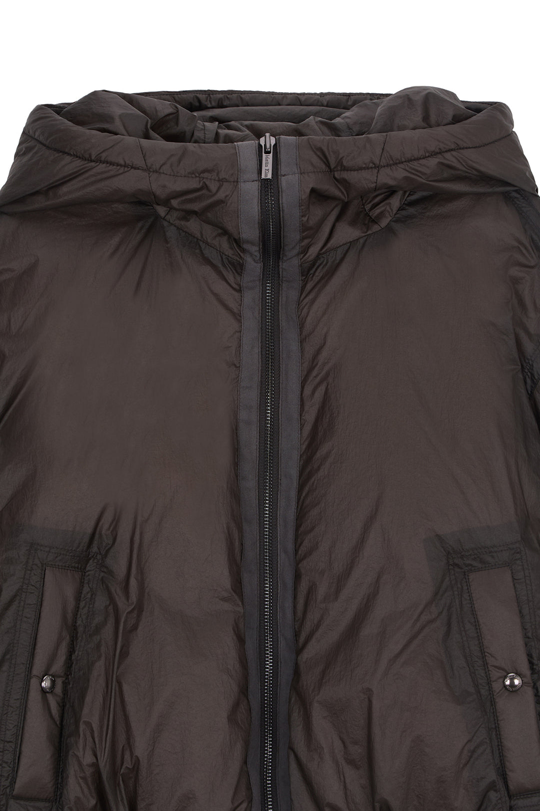Matin Kim Back Logo Hoody Short Down Jumper — Charcoal