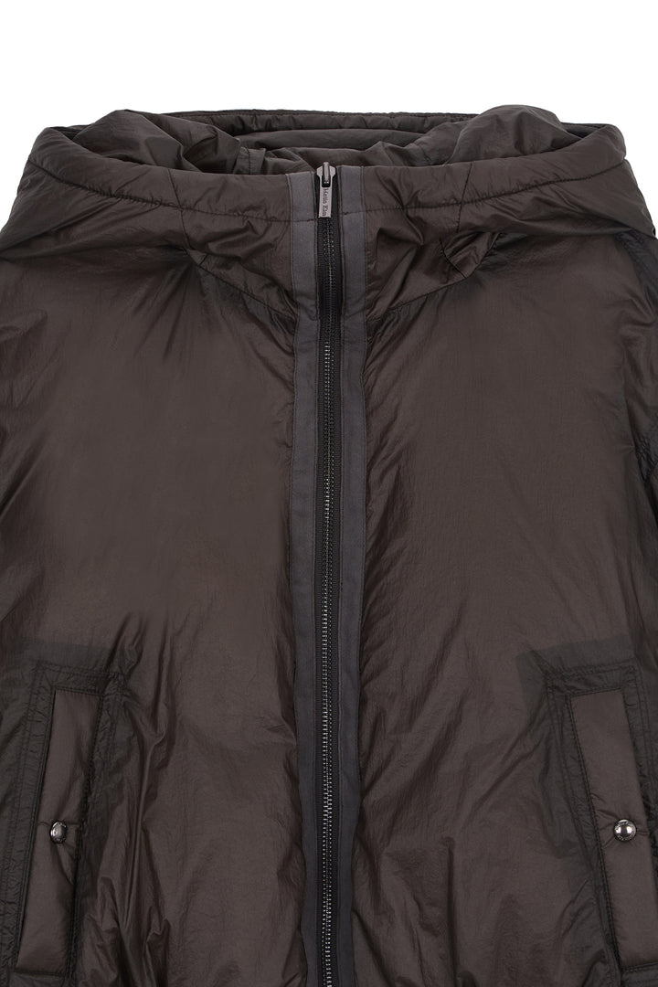 Matin Kim Back Logo Hoody Short Down Jumper — Charcoal