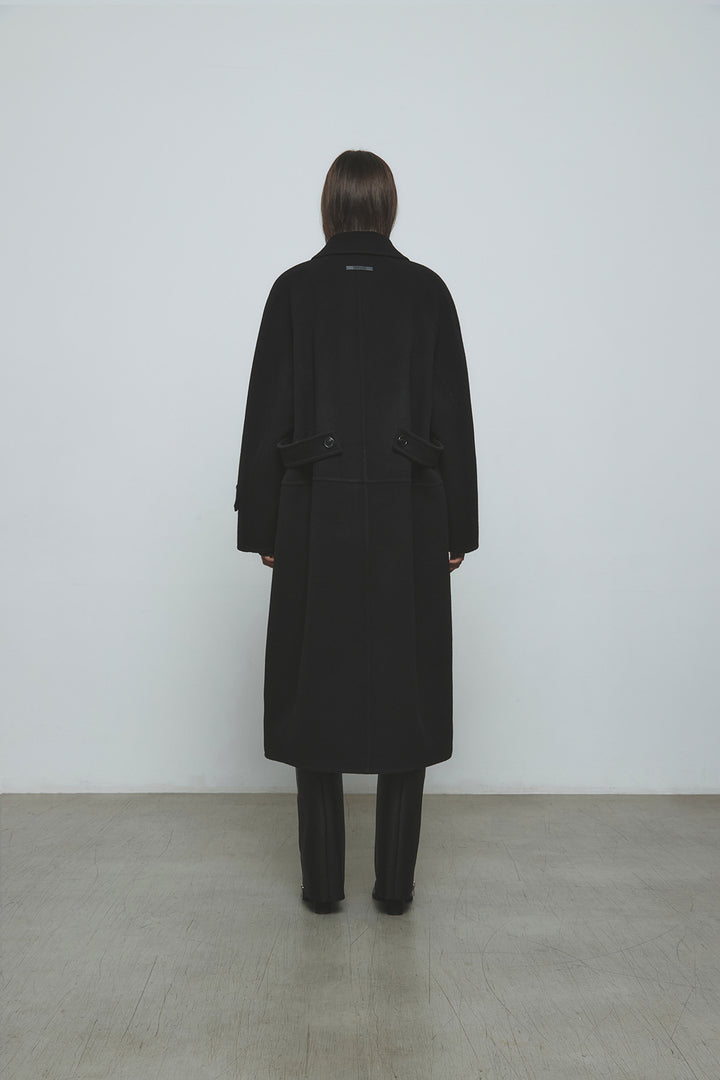 KIMMATIN Belted Double Wool Coat — Black