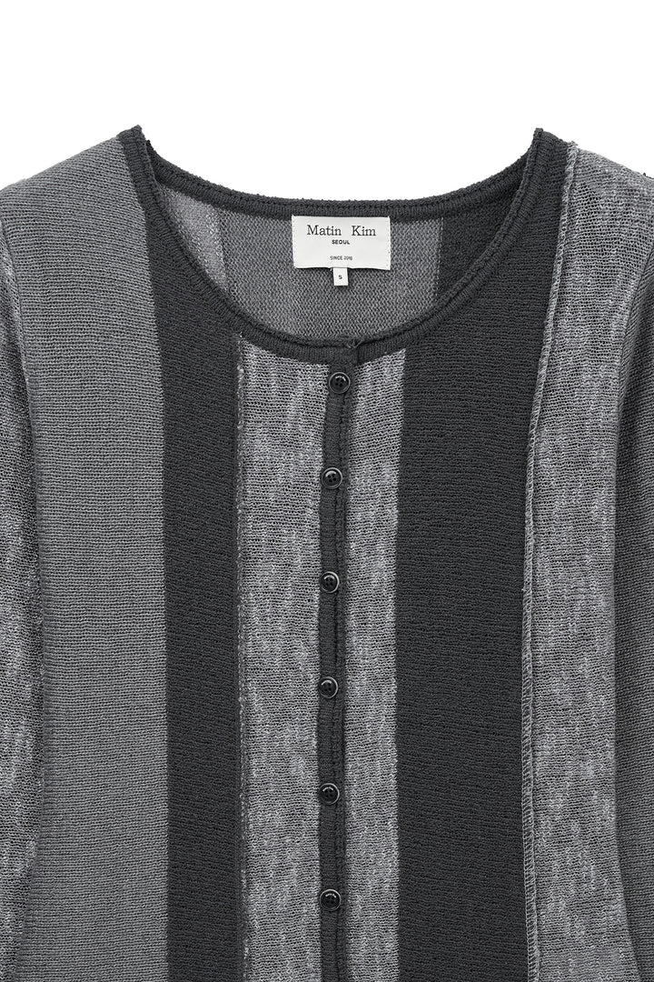 Matin Kim Color Block Slim Knit Cardigan — Charcoal
