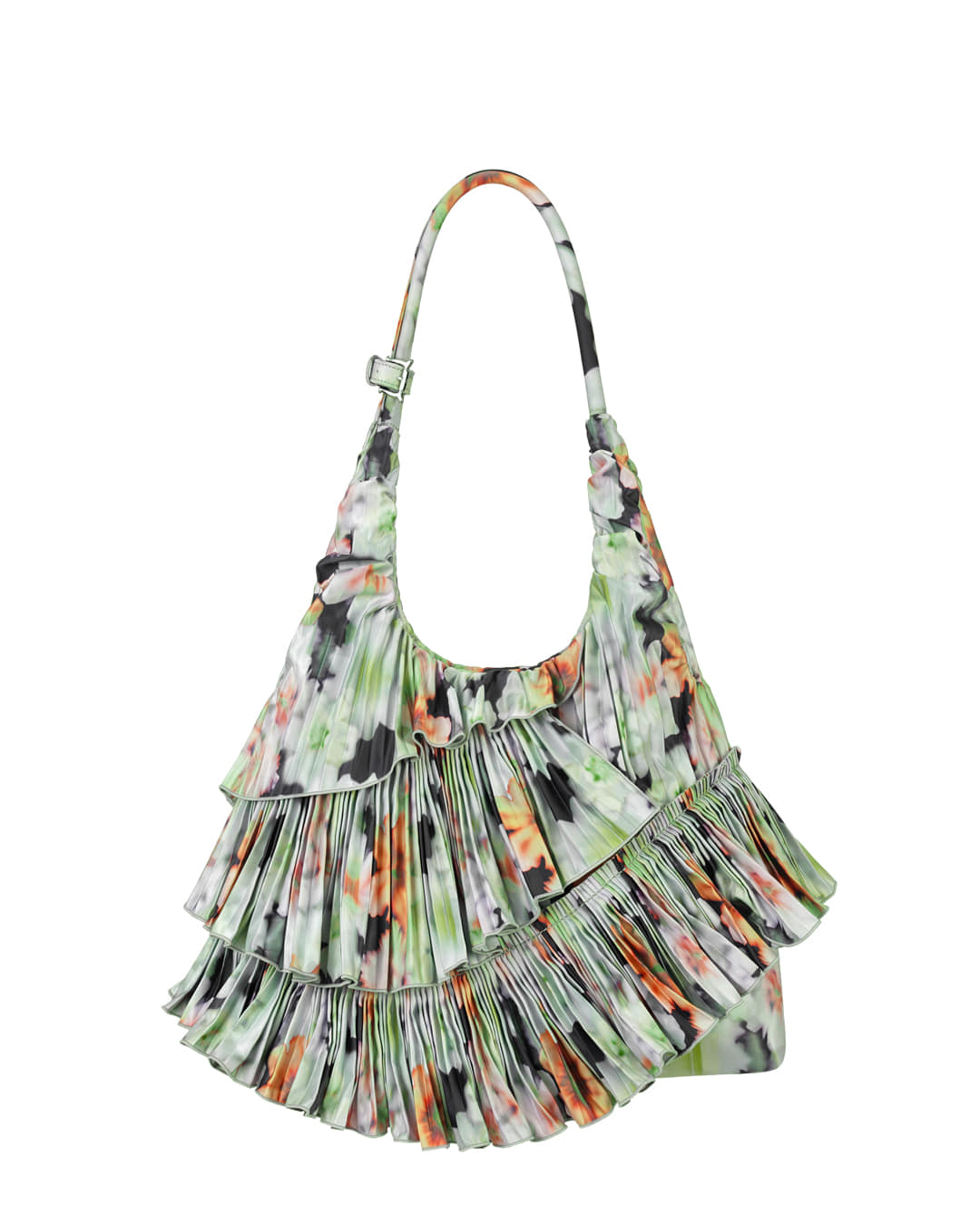 Stand Oil Cloud Ringo Bag — Pleated Shoulder — Orange Blur Floral
