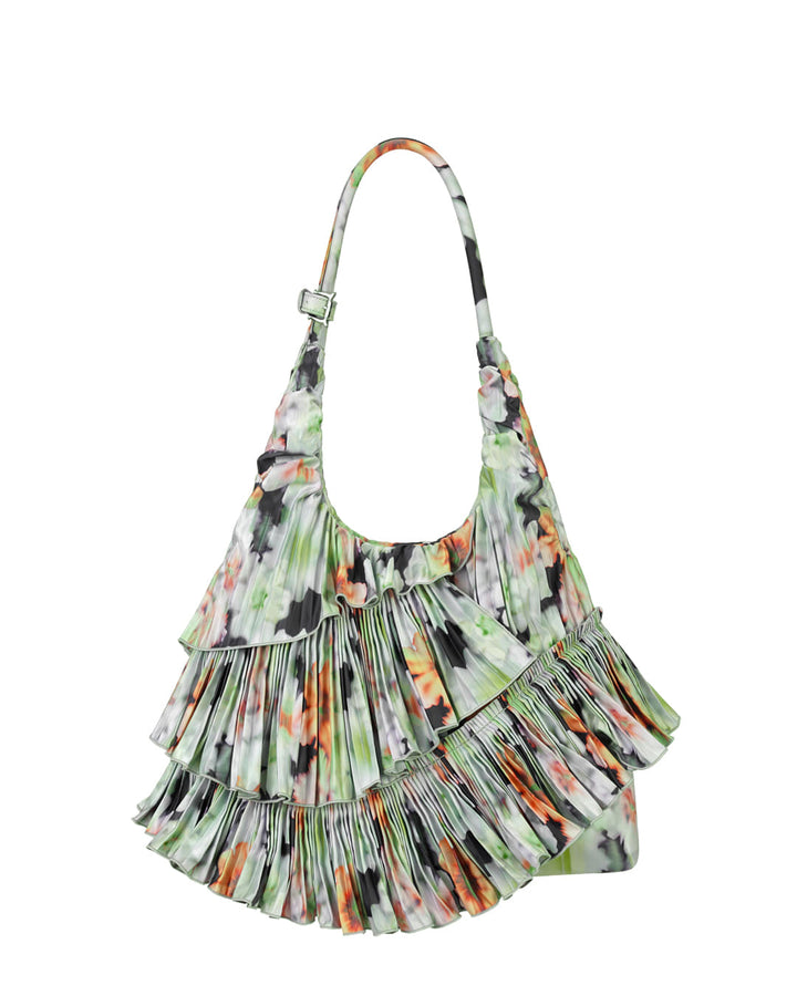 Stand Oil Cloud Ringo Bag — Pleated Shoulder — Orange Blur Floral