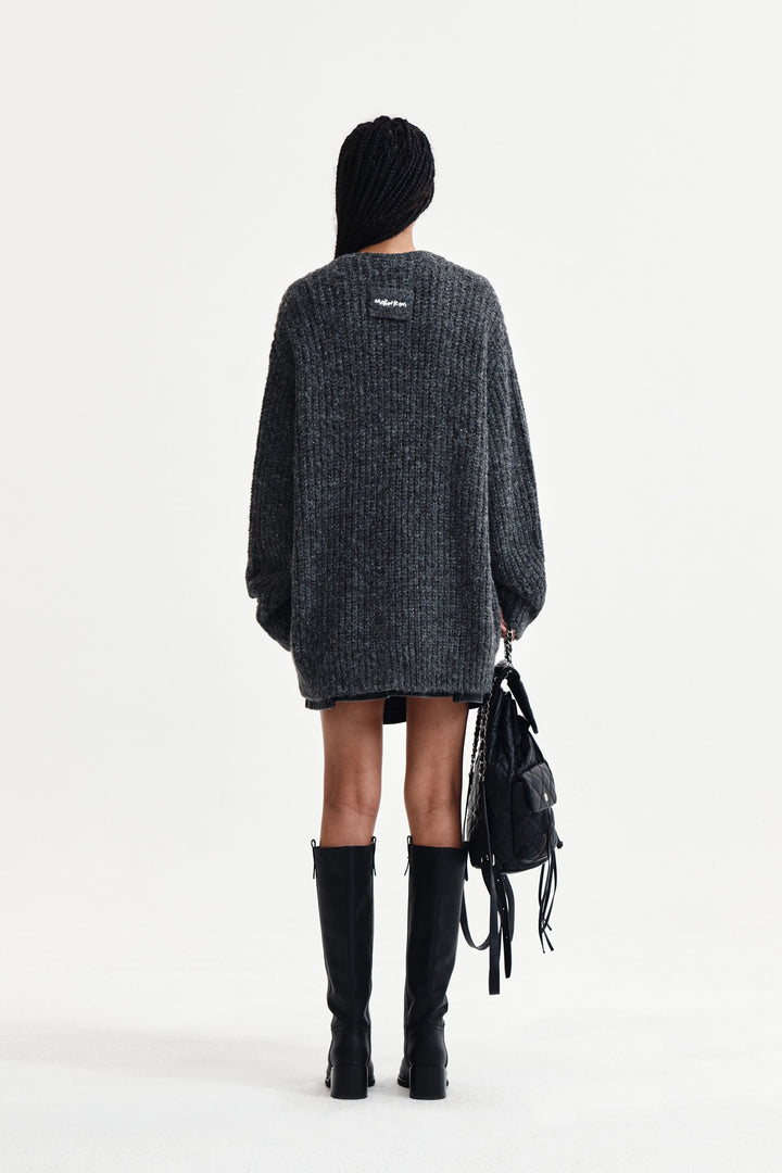 Matin Kim Side Button Point Overfit Cardigan — Charcoal