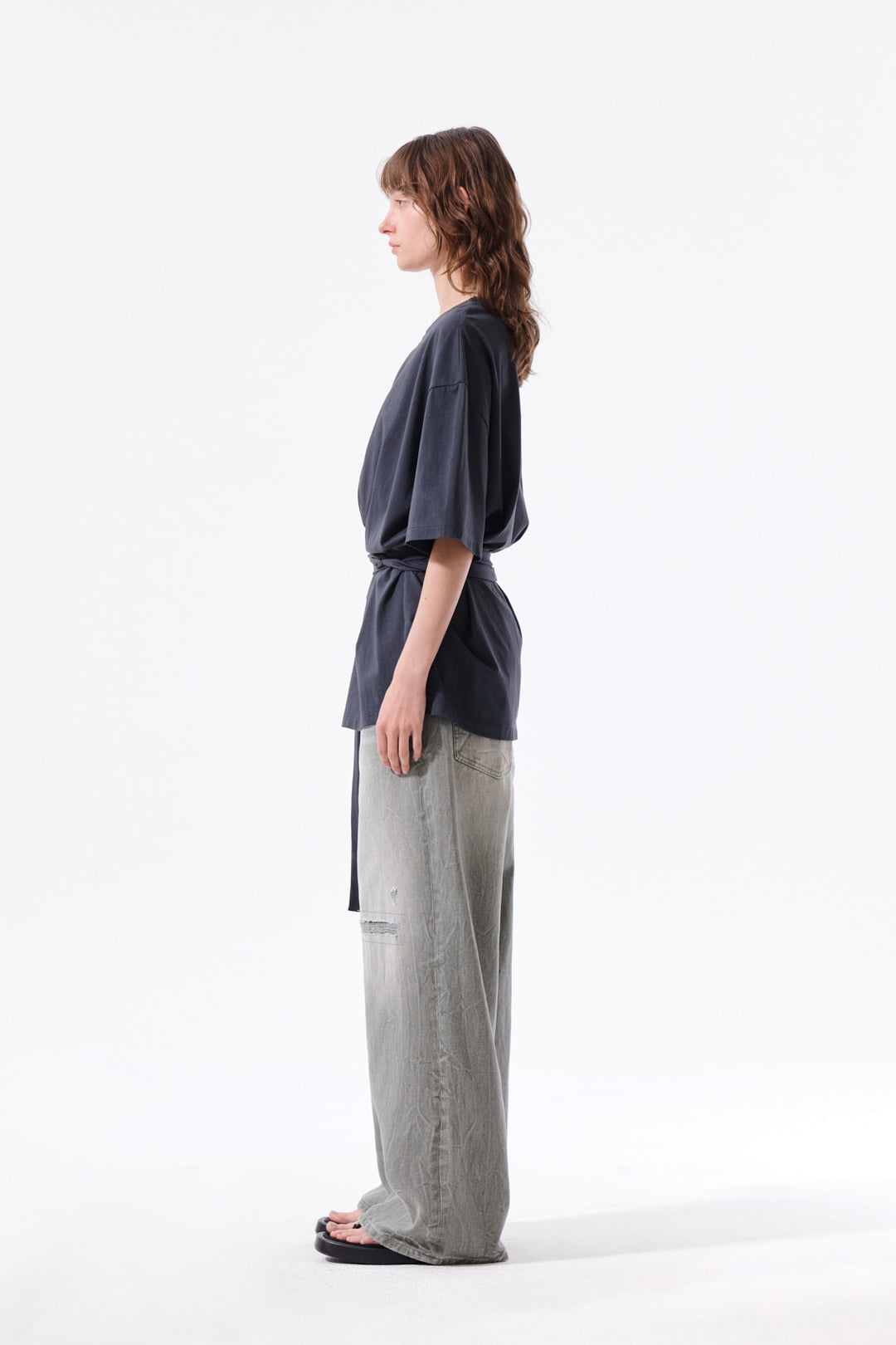 Matin Kim Tie Detail Draped Logo Top — Charcoal