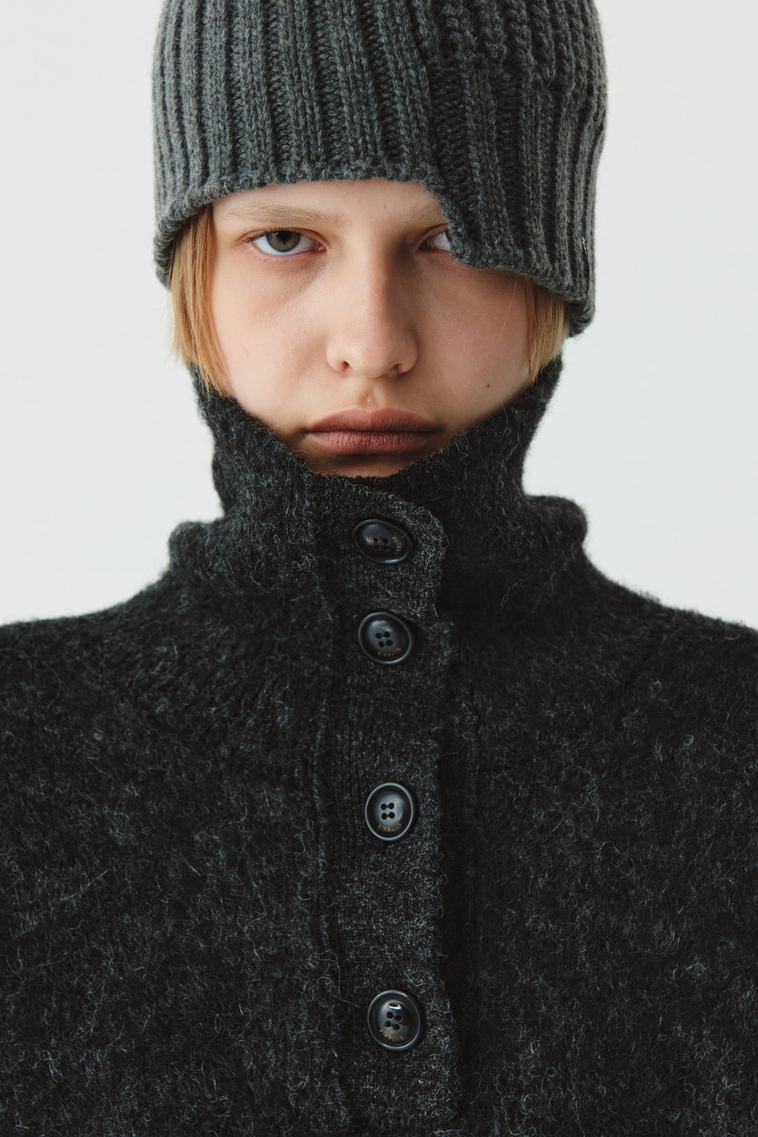 KIMMATIN Button High Neck Alpaca Blend Sweater — Charcoal