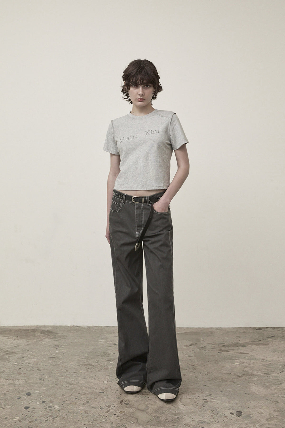 Matin Kim Diagonal Logo Reversible Crop Top — Gray