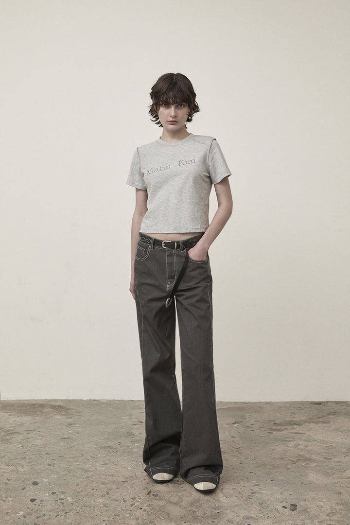 Matin Kim Diagonal Logo Reversible Crop Top — Gray