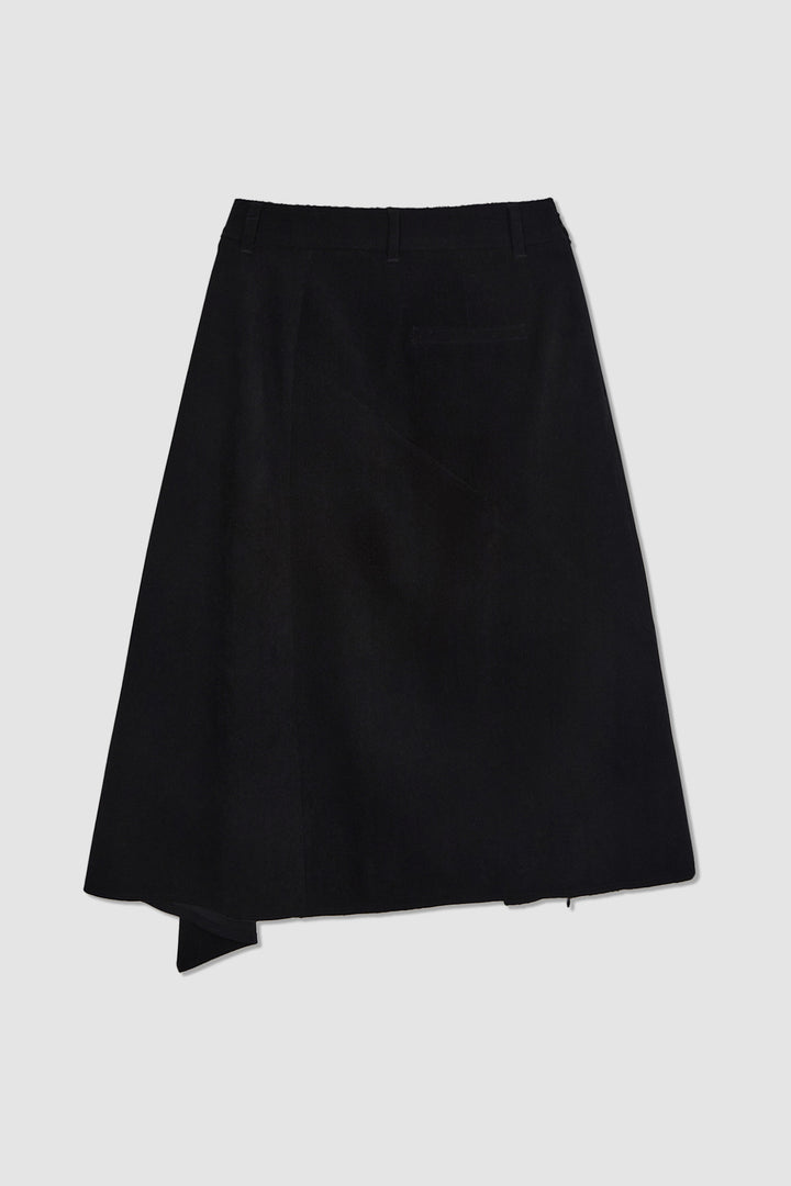 KIMMATIN Asymmetric Wrap Midi Skirt — Black
