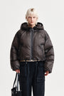 Matin Kim Back Logo Hoody Short Down Jumper — Charcoal