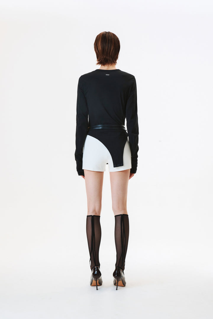 KIMMATIN Raw Cut Bodysuit Top — Black