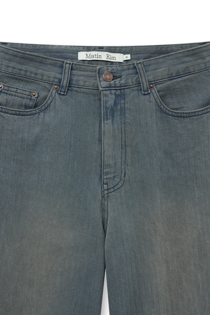 Matin Kim Herringbone Wide Denim in Smoke — Blue