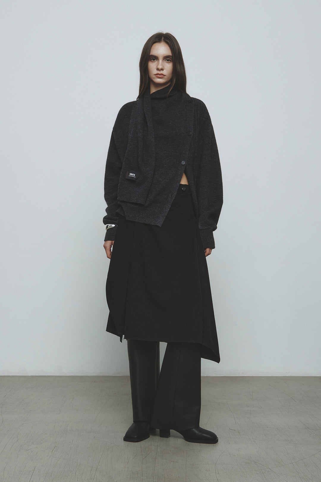 KIMMATIN Asymmetric Wrap Midi Skirt — Black