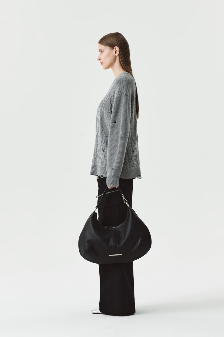 KIMMATIN Cable Mix Damage Knit Pullover — Gray