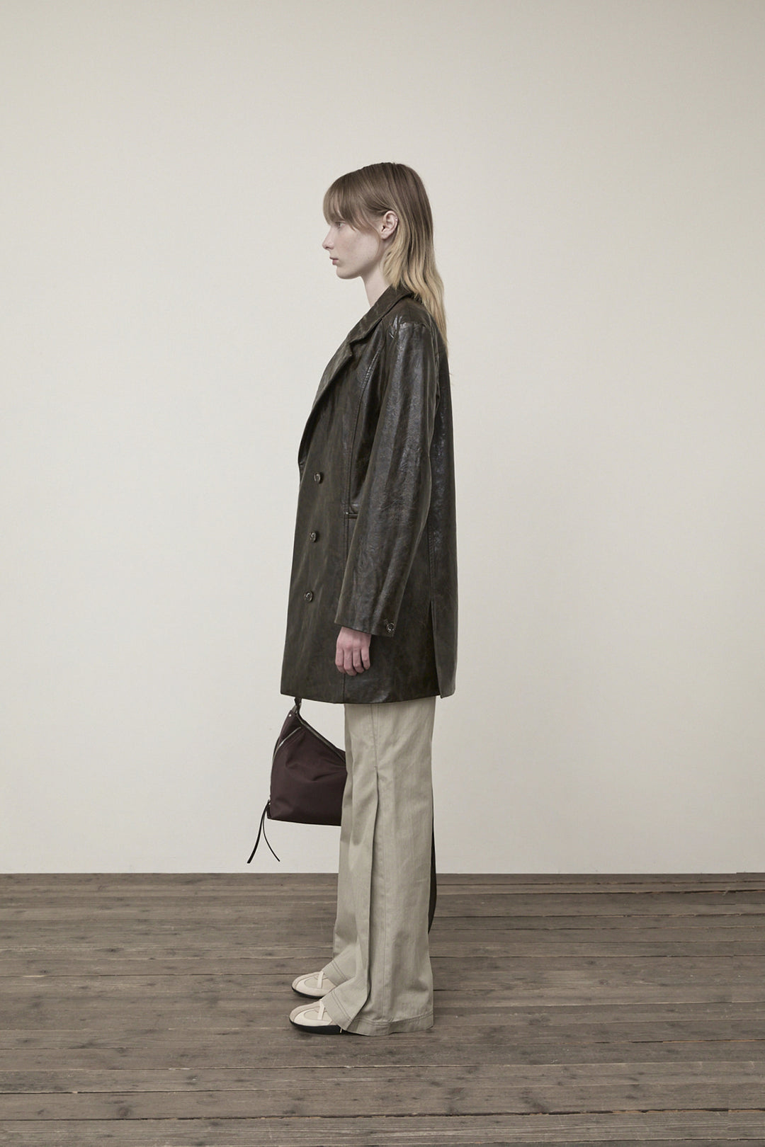Matin Kim Faux Leather Half Double Jacket — Brown