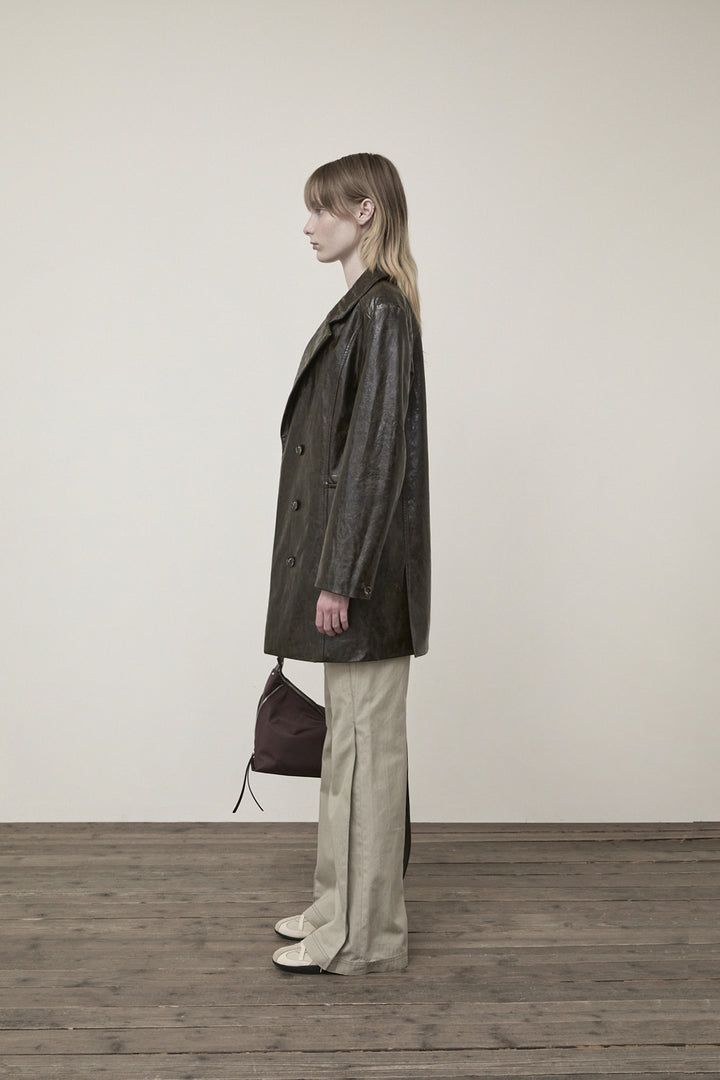 Matin Kim Faux Leather Half Double Jacket — Brown