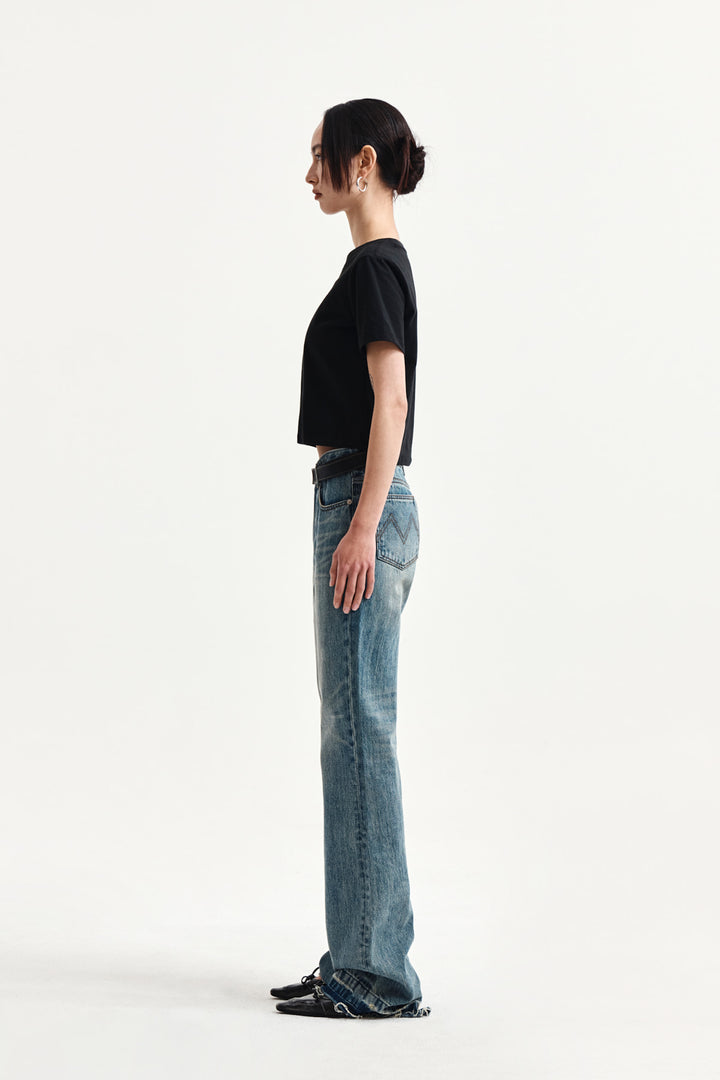 Matin Kim Label Point Lettering Crop Top — Black