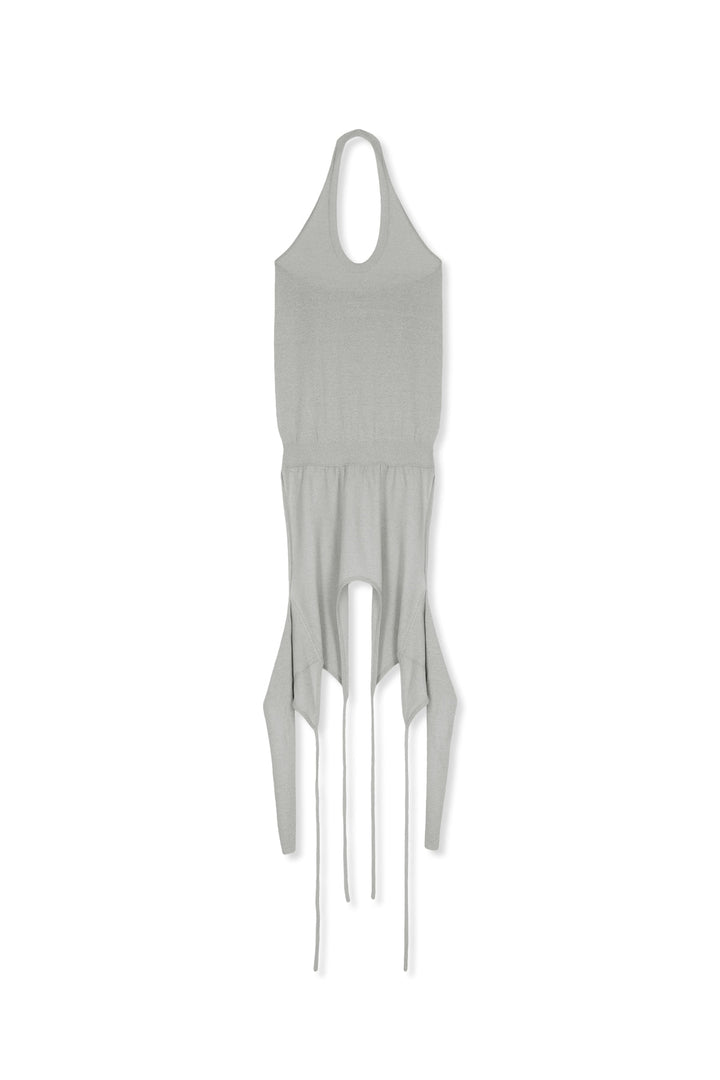Matin Kim Layered Tie Halter Neck Knit Top — Light Grey