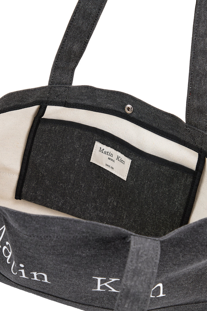 Matin Kim Logo Canvas Wide Shoulder Bag — Charcoal
