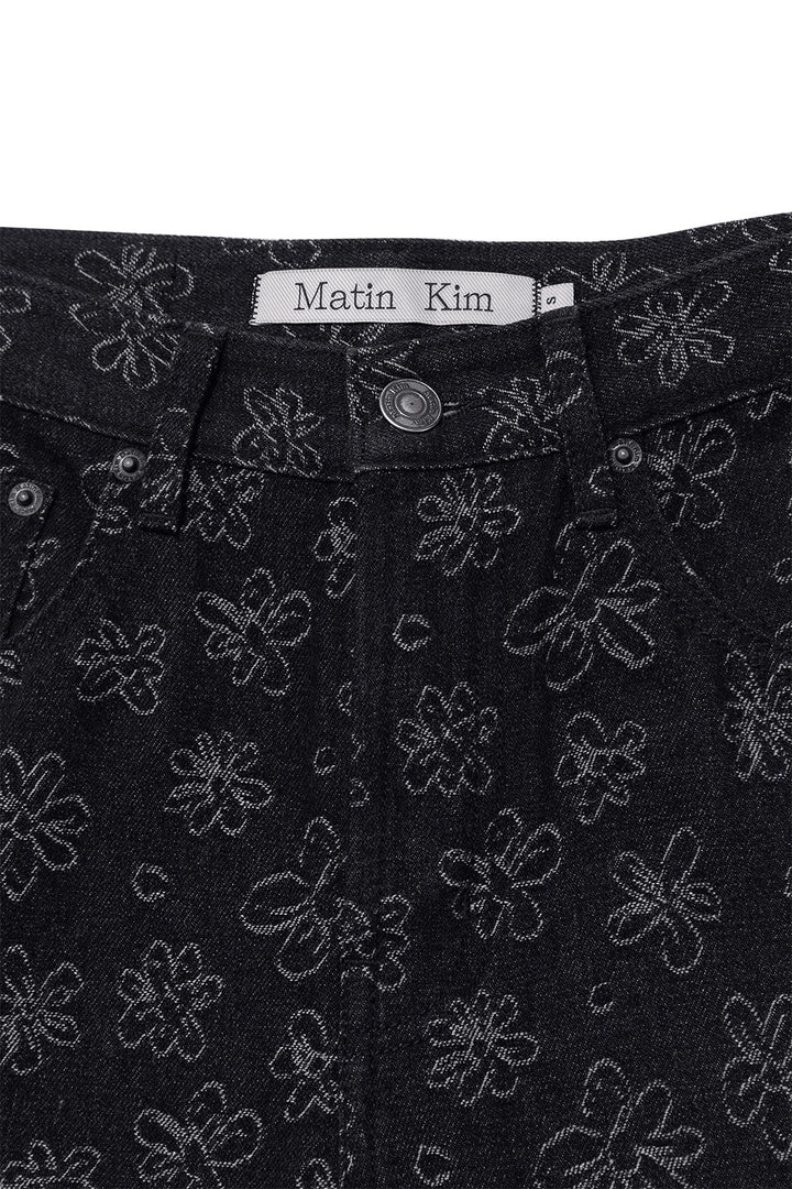 Matin Kim Flower Pattern Flare Denim — Black
