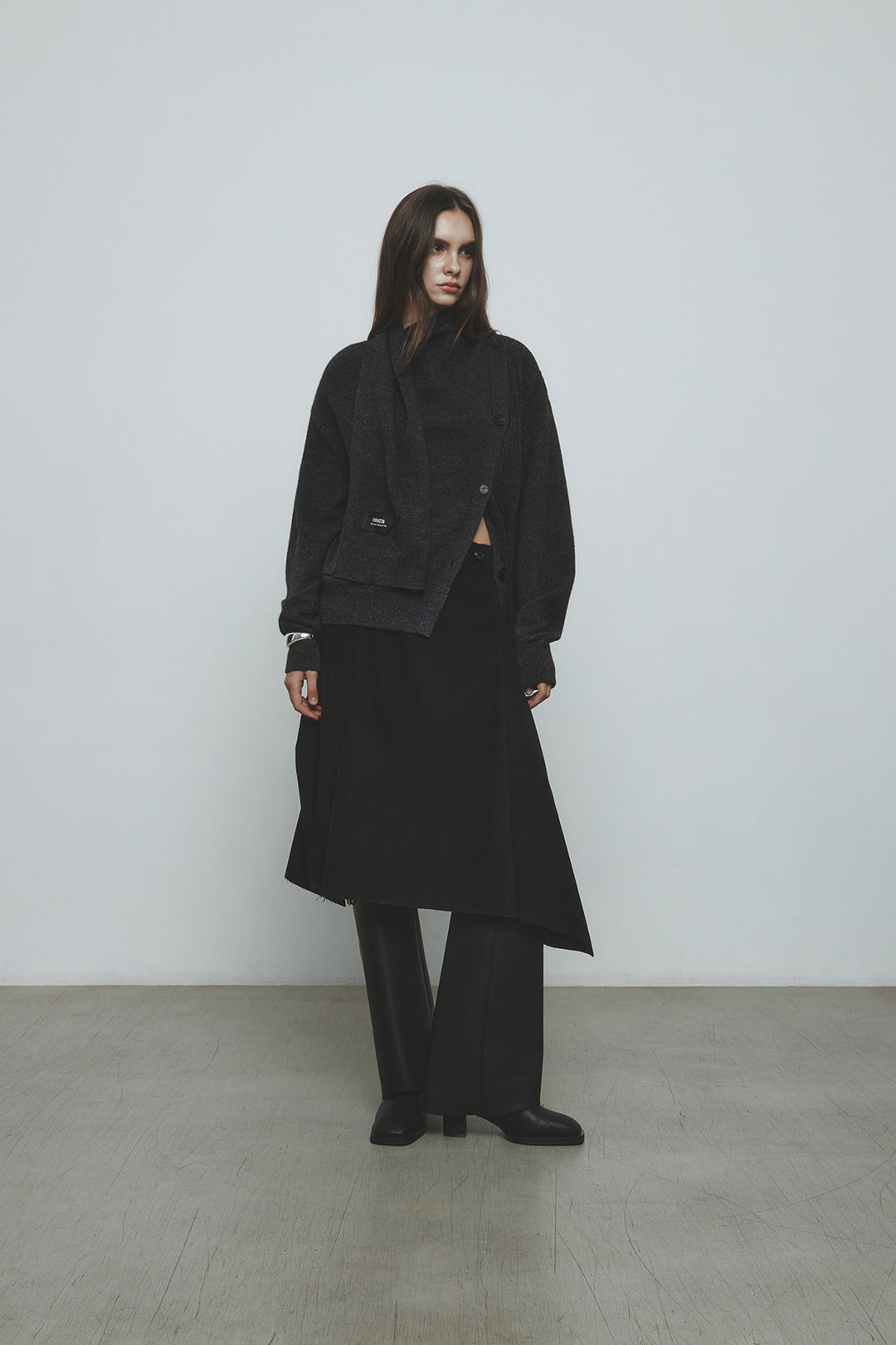 KIMMATIN Asymmetric Wrap Midi Skirt — Black