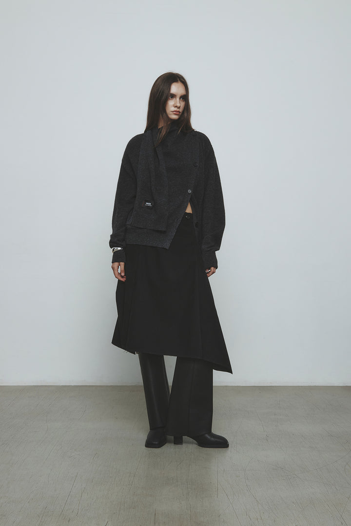 KIMMATIN Asymmetric Wrap Midi Skirt — Black