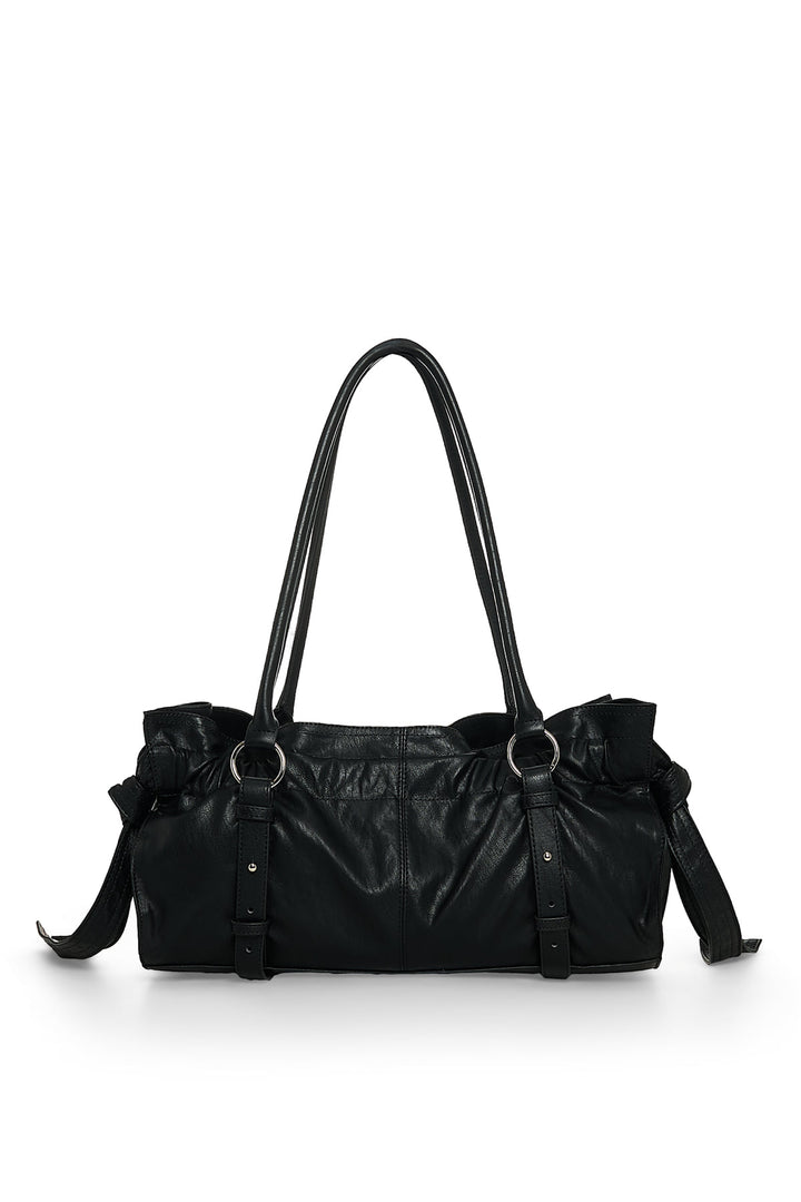 Matin Kim Shirring Tie Buckle Shoulder Bag — Black