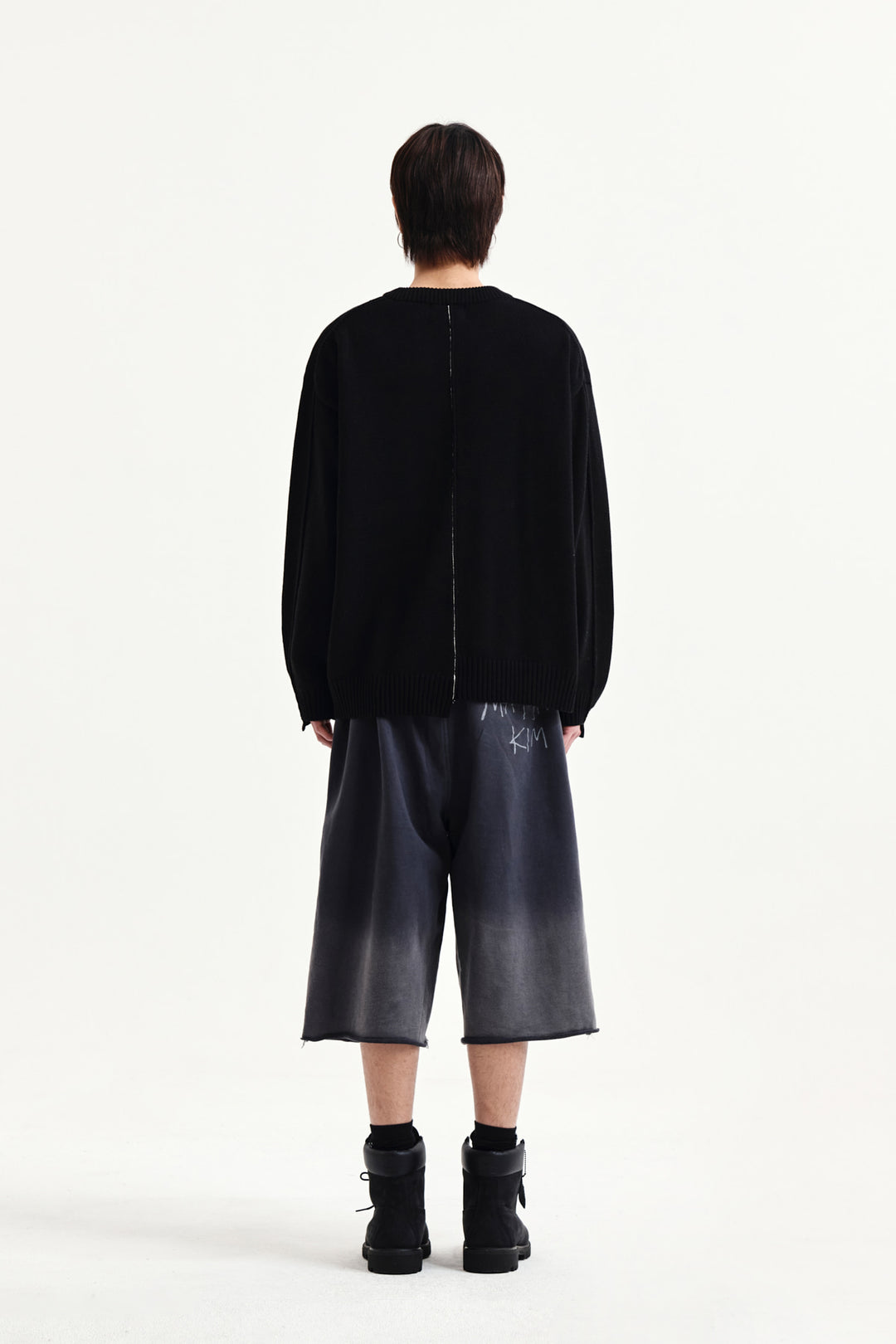 Matin Kim Vintage Washed Back Logo Bermuda Sweatpants — Charcoal
