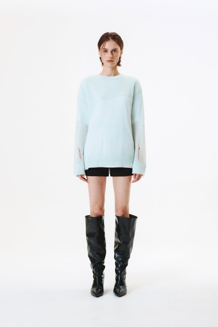 KIMMATIN Damage Detail Logo Pullover — Mint