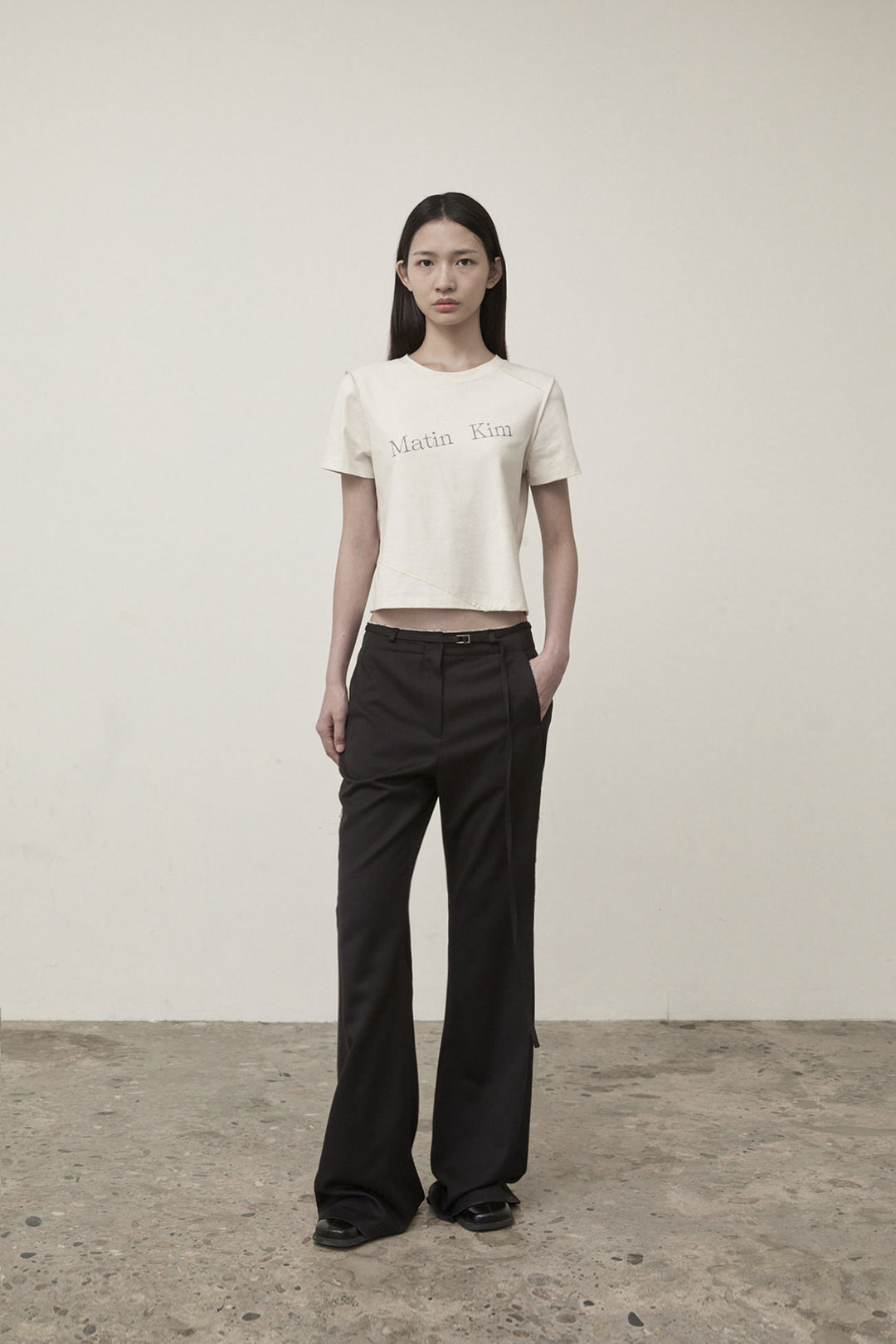Matin Kim Diagonal Logo Reversible Crop Top — Ivory