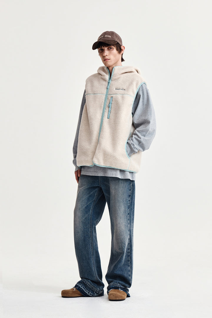 Matin Kim Fleece Hoody Vest — Ivory