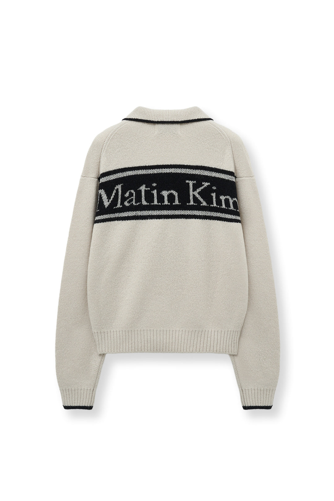 Matin Kim Back Logo Collar Knit Top — Ivory