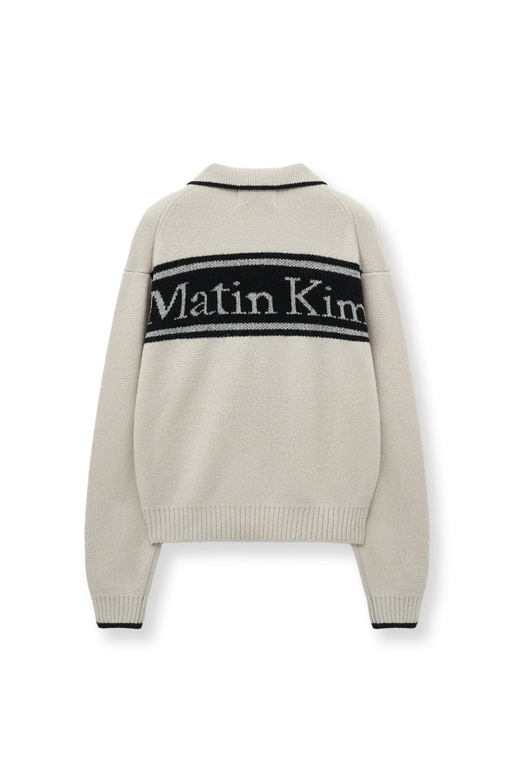 Matin Kim Back Logo Collar Knit Top — Ivory