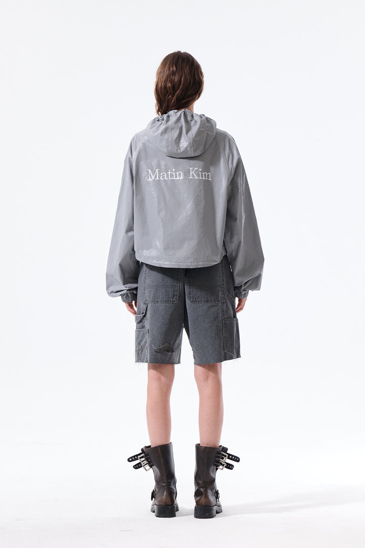 Matin Kim Crop Hoody Coating Jumper Dark — Gray