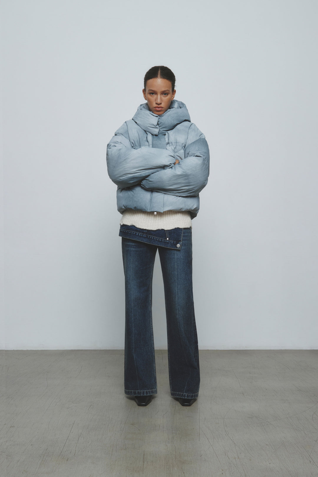KIMMATIN Dying Effect Volume Puffer Down Jumper — Light Grey