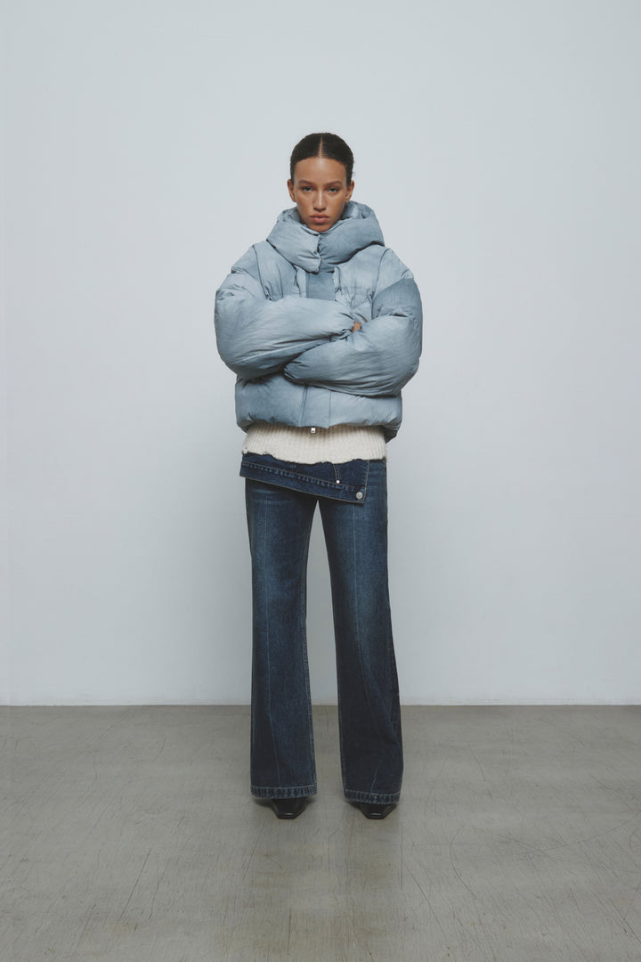 KIMMATIN Dying Effect Volume Puffer Down Jumper — Light Grey