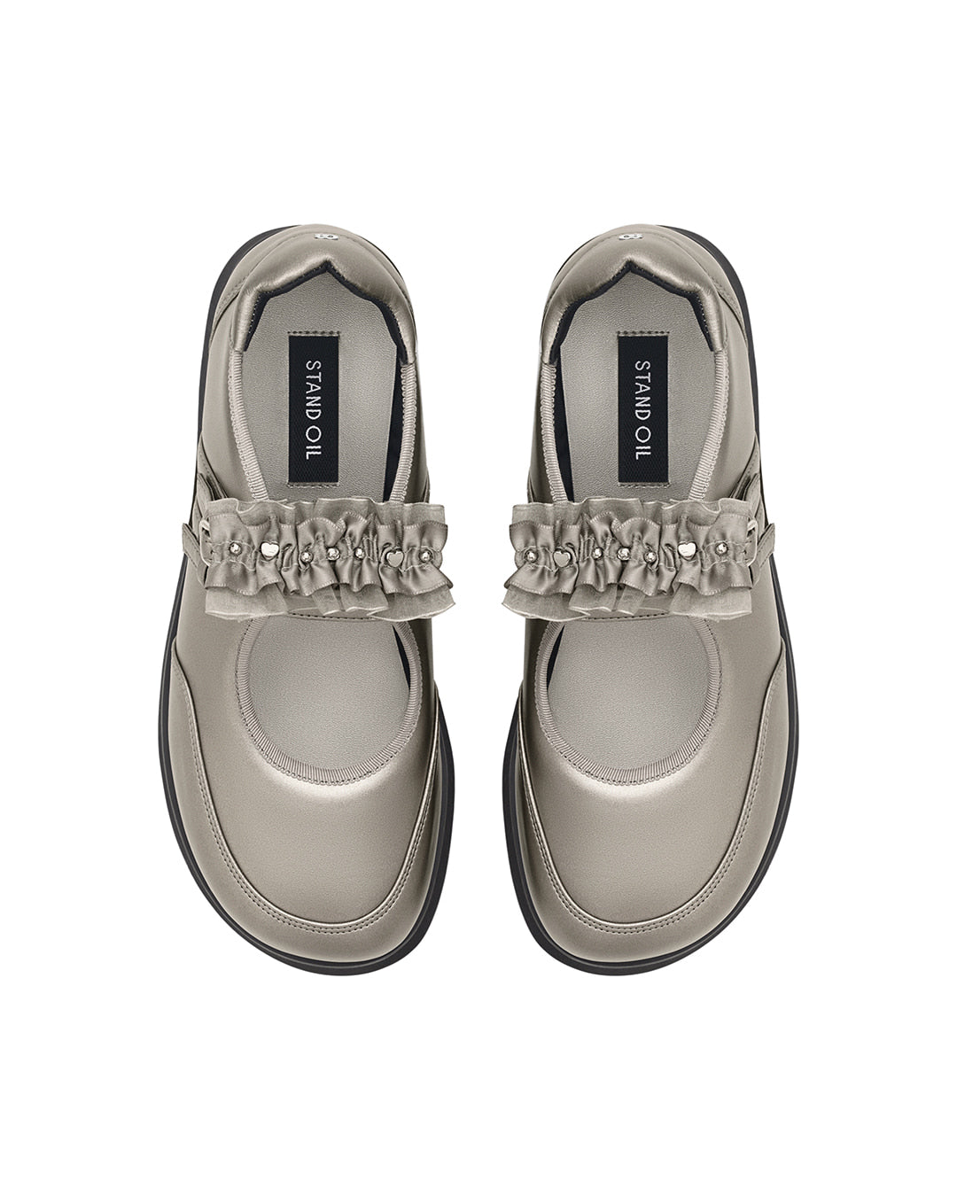 Stand Oil Hatched Platform Mary Jane — Metallic Gray