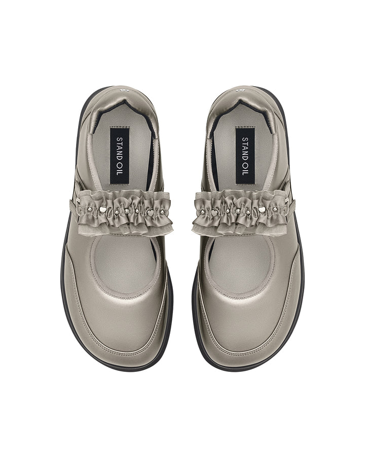 Stand Oil Hatched Platform Mary Jane — Metallic Gray