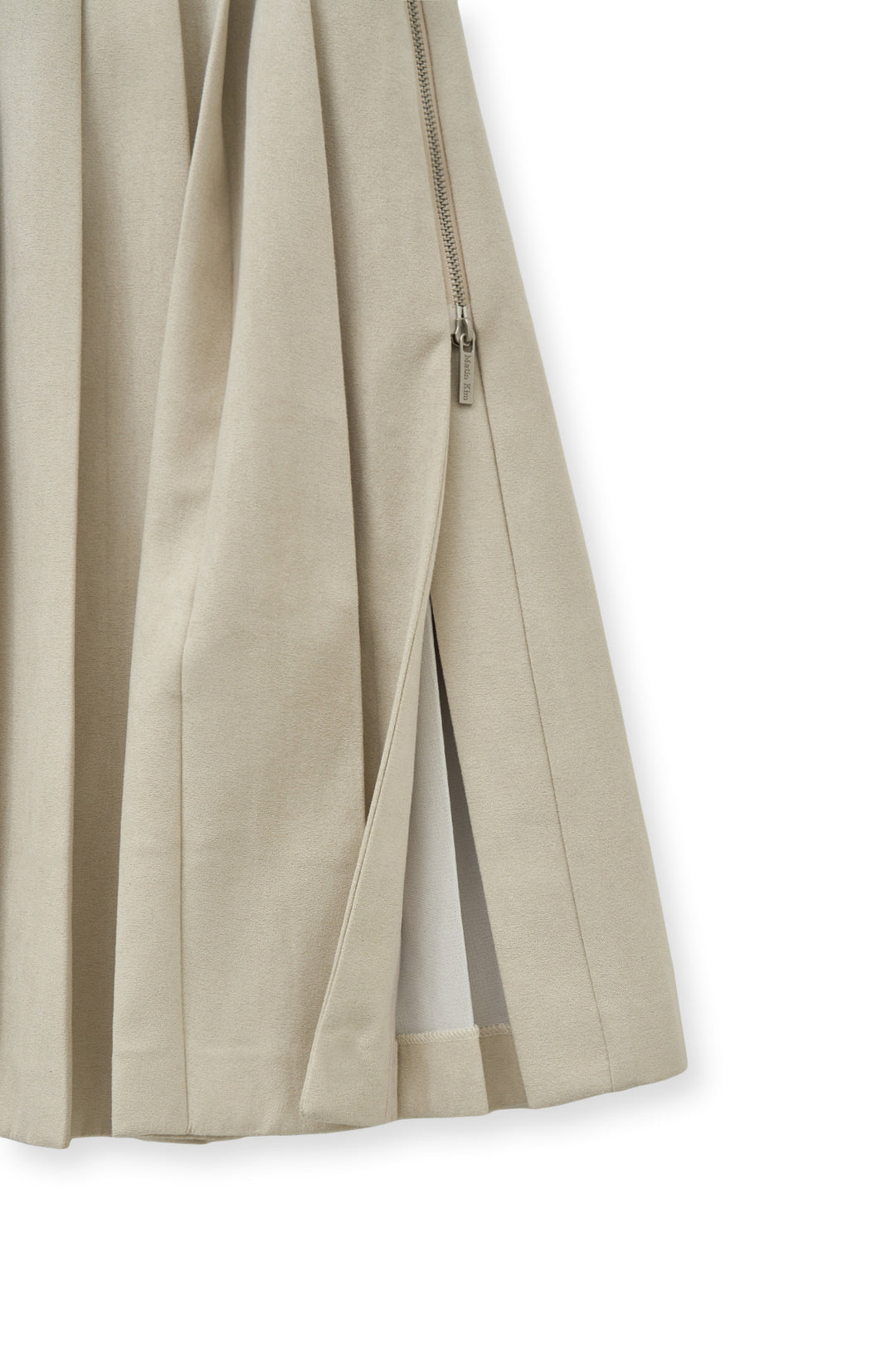 Matin Kim Side Zipper Pleats Midi Skirt — Beige