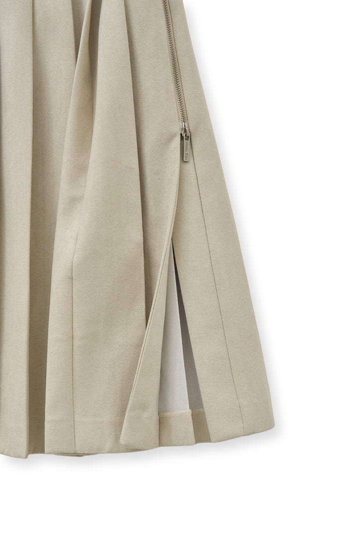 Matin Kim Side Zipper Pleats Midi Skirt — Beige