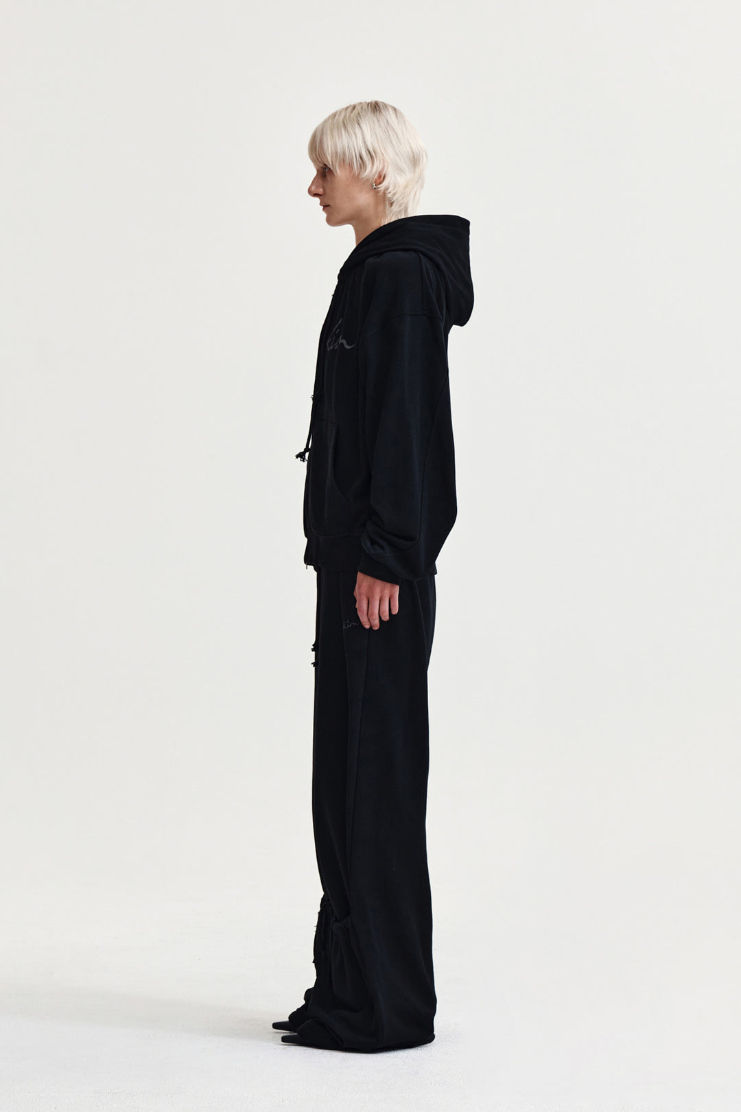 Matin Kim Drawstring Point Zip Up Hoody — Black