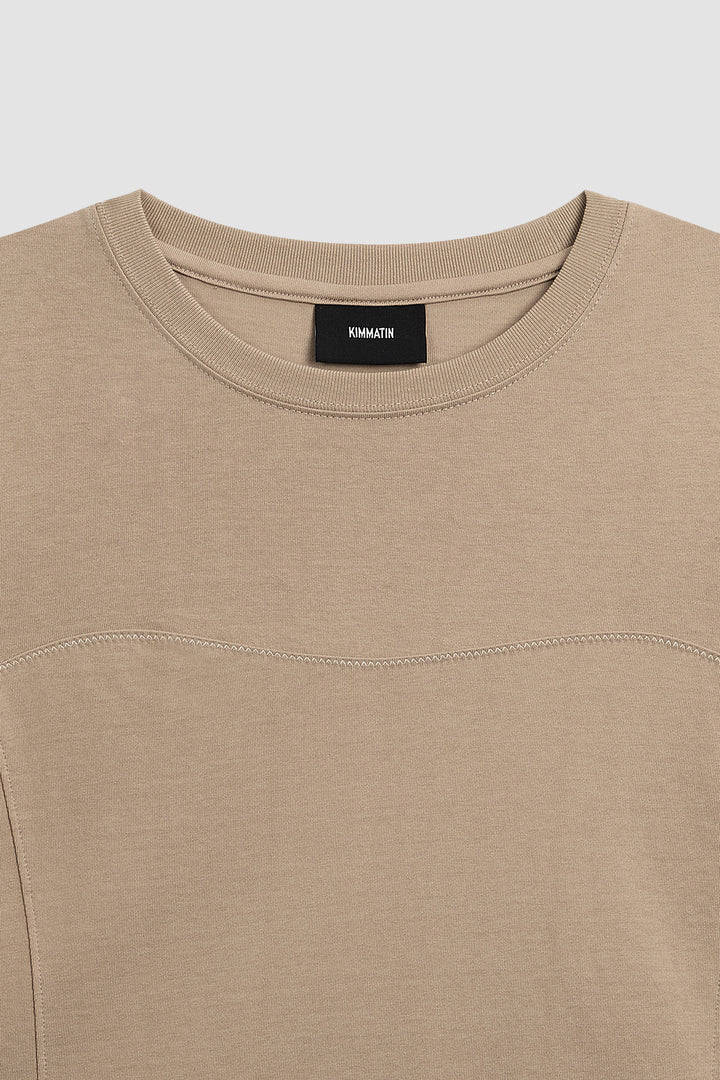 KIMMATIN Stitch Cut Out Long Sleeve Top — Beige