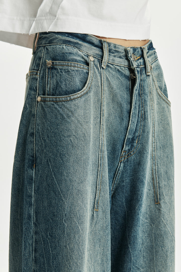 KIMMATIN Pintuck Wide Denim Pants — Blue