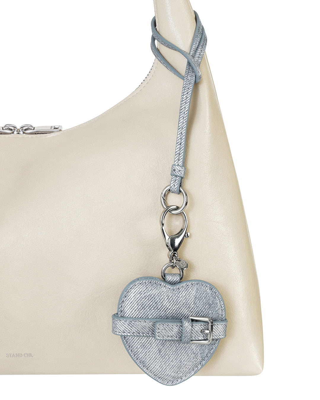 Stand Oil Belted Mirror Keyring — Silver denim