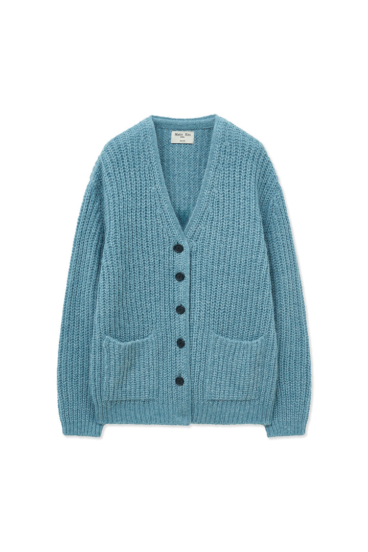 Matin Kim Side Button Point Overfit Cardigan — Light Blue