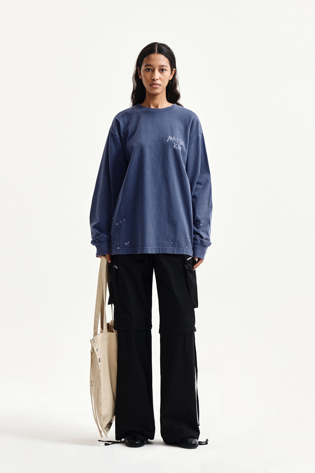 Matin Kim Vintage Washed Logo Top — Blue