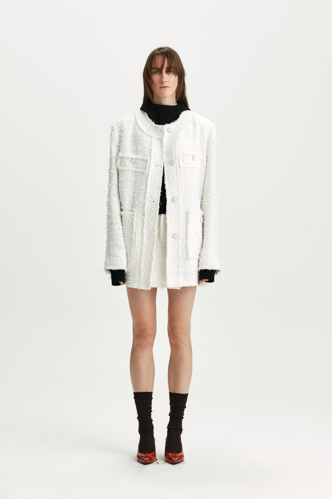 KIMMATIN Cut Point Tweed Jacket — White