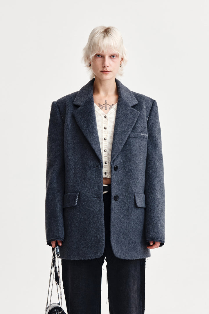 Matin Kim Hairy Overfit Stitch Single Jacket — Gray