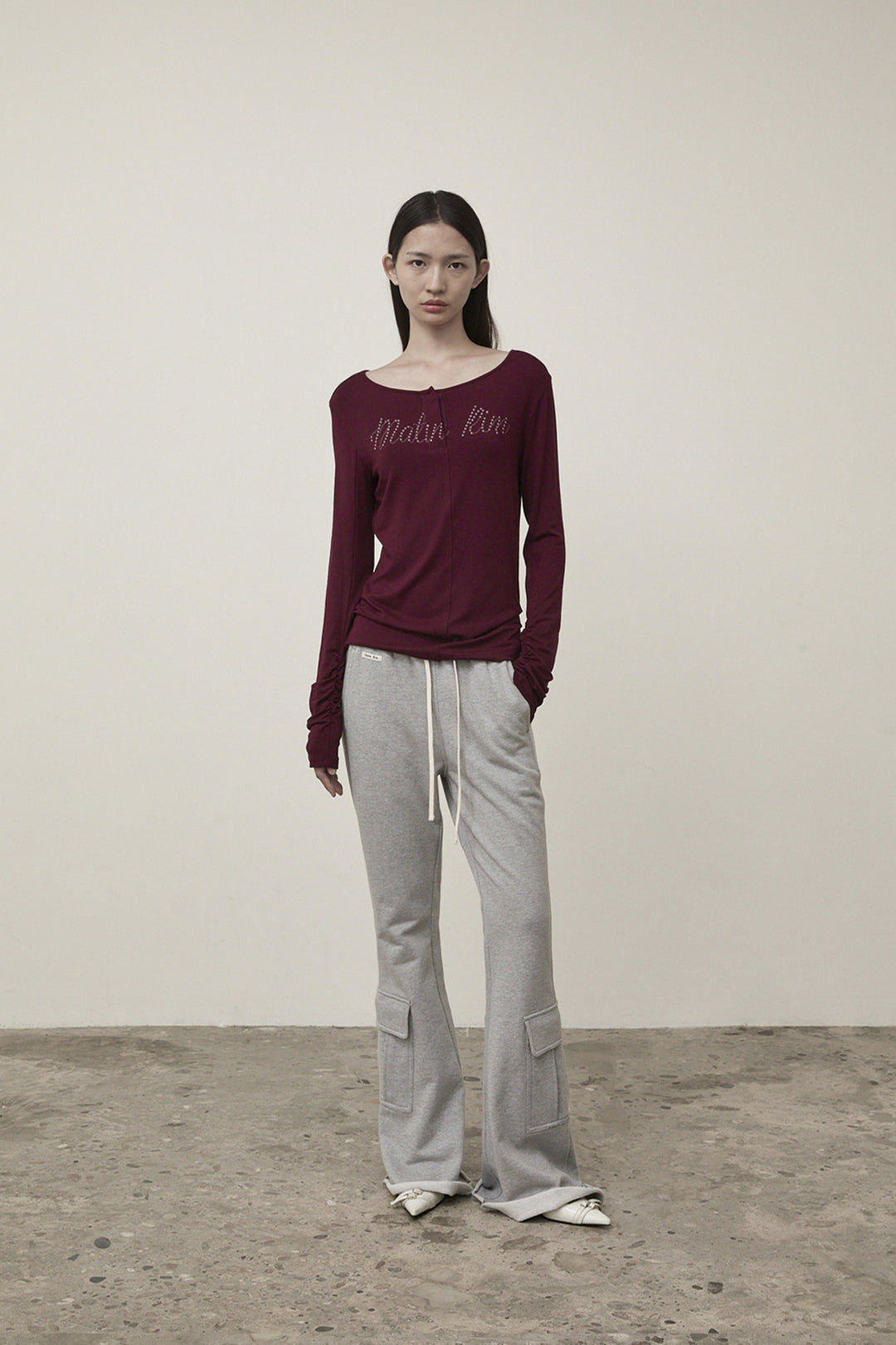 Matin Kim Henley Neck Shirring Top — Burgundy